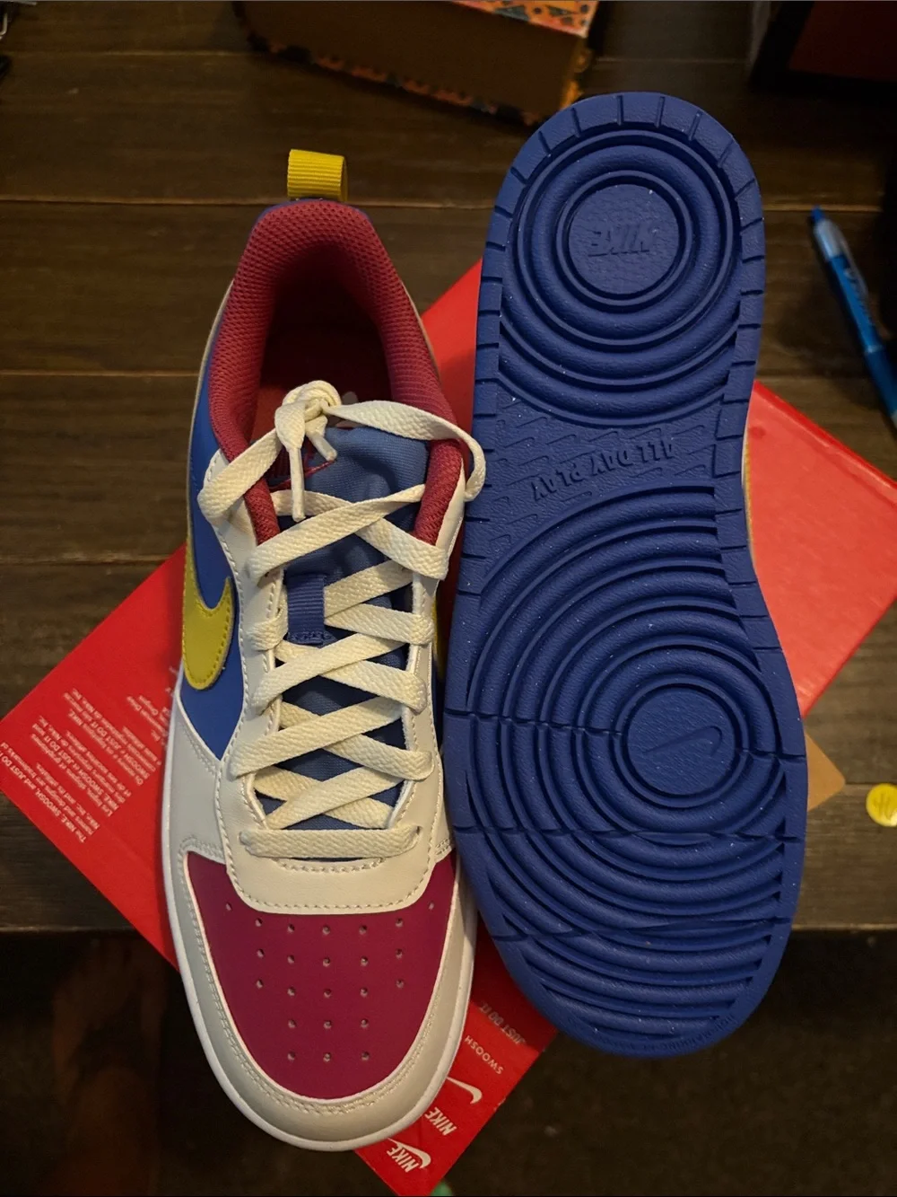 Nike Kids Low-Top Sneakers in Pink, Blue & Yellow